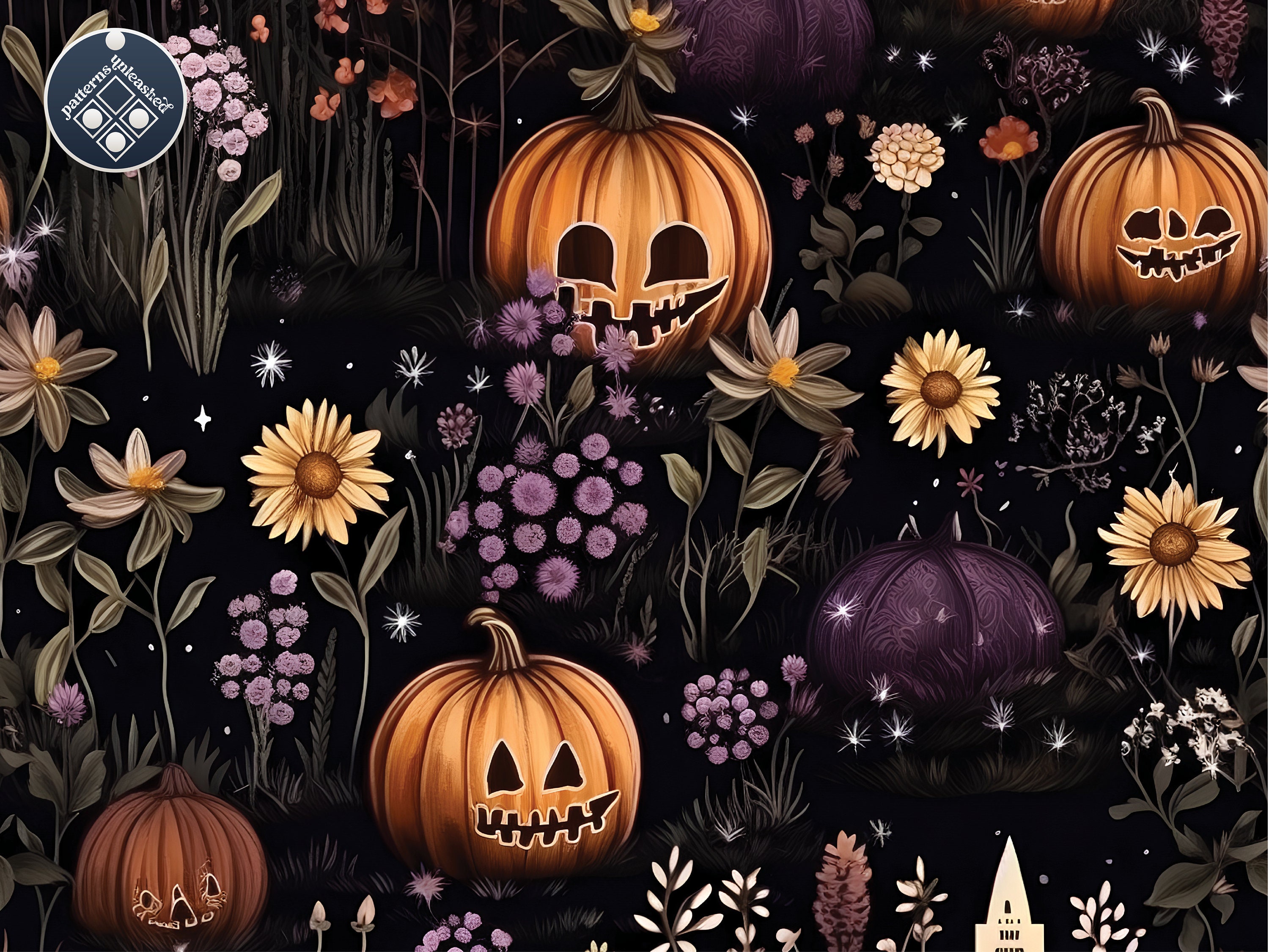 Halloween Pumpkin Floral Digital Paper Seamless Pattern Unlimited ...