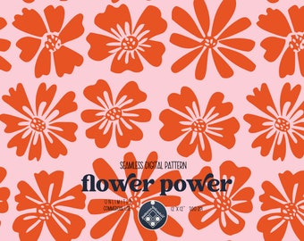 Retro Flowers seamless pattern Unlimited Commercial Use digital print file instant download file for printing on fabric pink orange