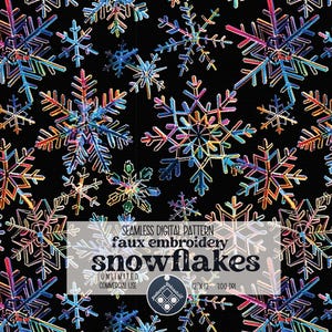 Flocons de neige fausse broderie numérique modèle sans couture usage Commercial illimité fichier d&#39;impression téléchargement immédiat pour l&#39;impression sur tissu Noël