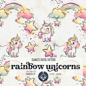 Unicorn rainbows seamless pattern Unlimited Commercial Use digital print file instant download Sublimation POD fun baby pastel design