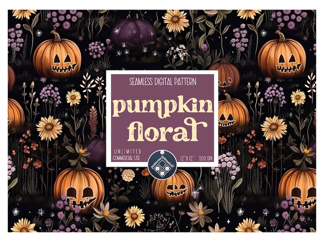 Halloween Pumpkin Floral Digital Paper Seamless Pattern Unlimited ...