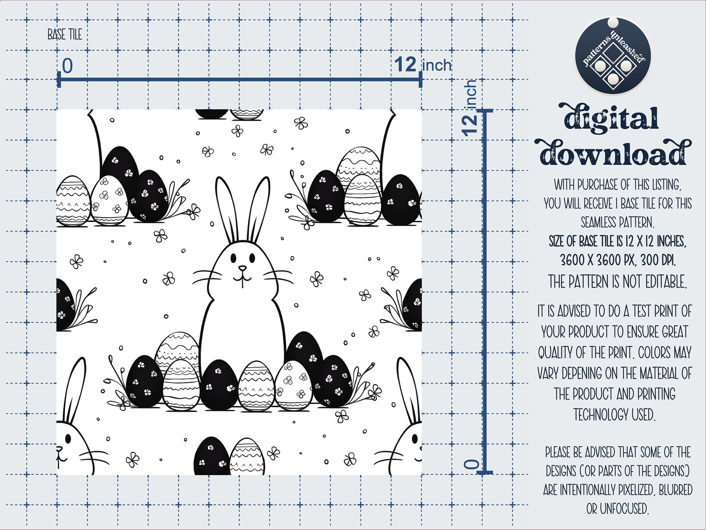 Easter Bunny Seamless Pattern Unlimited Commercial Use Digital Print ...