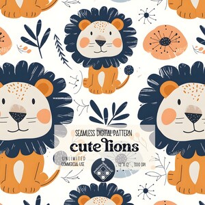 Lejon skissartade sömlösa mönster Obegränsad kommersiell användning digital utskriftsfil direkt nedladdning Sublimering POD upprepa kakel för tryck på tyg