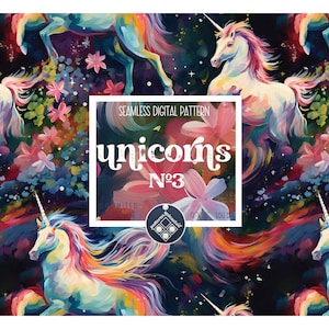 Unicorns and flowers on dark digital paper seamless pattern Unlimited Commercial Use instant download Sublimation magic cool baby pattern
