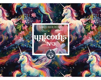 Unicorns and flowers on dark digital paper seamless pattern Unlimited Commercial Use instant download Sublimation magic cool baby pattern