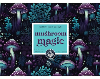 Pilz Magie nahtlose Muster unbegrenzte kommerzielle Nutzung Digitaldruck Datei sofort download Sublimation POD mystisch Hexe Pilze dunkel