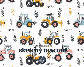 Tractors sketchy seamless pattern Unlimited Commercial Use digital print file instant download Sublimation POD Farm Life Repeat Tile