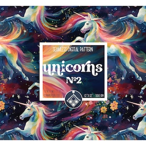 Unicorns and flowers on dark digital paper seamless pattern Unlimited Commercial Use instant download Sublimation magic cool baby pattern