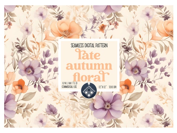 Late autumn flowers seamless pattern Unlimited Commercial Use digital file instant download Sublimation POD floral watercolor repeat