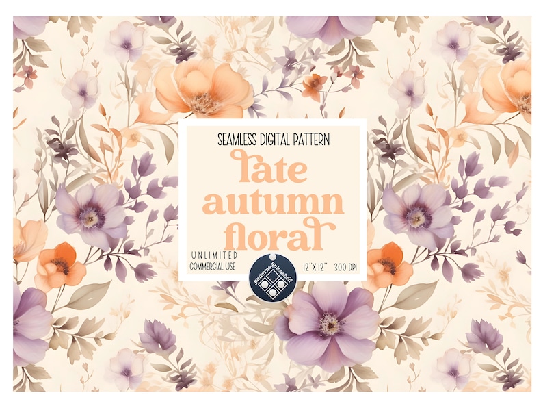 Late autumn flowers seamless pattern Unlimited Commercial Use digital file instant download Sublimation POD floral watercolor repeat image 1
