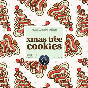 Christmas tree cookie seamless pattern Unlimited Commercial Use instant download digital file tree cookies swirl frosting
