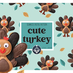 Cute Thanksgiving turkey seamless pattern Unlimited Commercial Use instant download Sublimation autumn cute animals nr.1