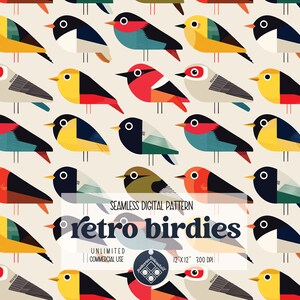 Retro Birds seamless pattern Unlimited Commercial Use digital print file instant download Sublimation vintage file for printing on fabric