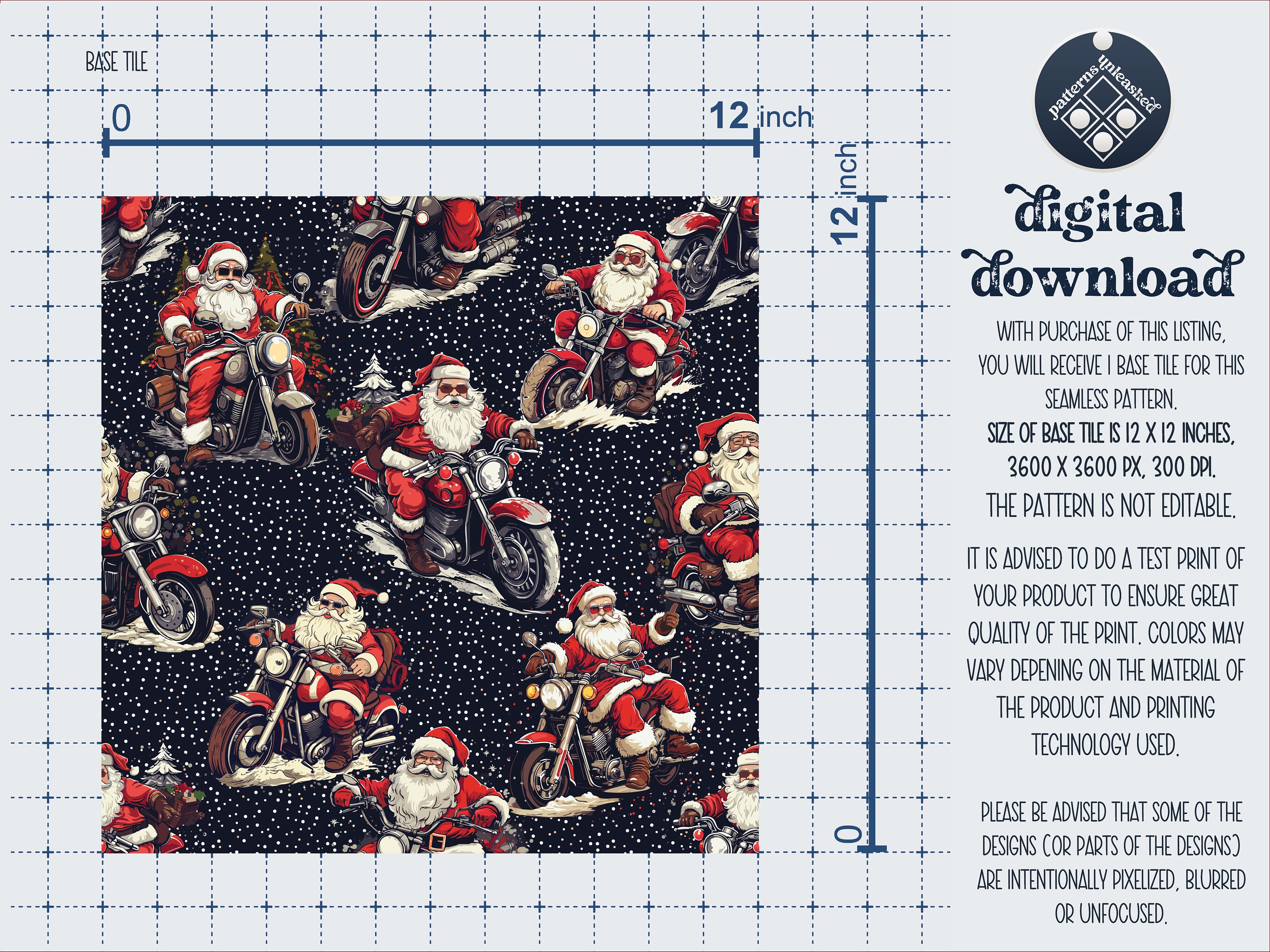 Christmas Motorcycle Santas Seamless Pattern Unlimited Etsy