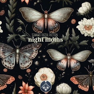 Nacht Motten nahtlose Muster unbegrenzte kommerzielle Nutzung Digitaldruck Datei sofortiger Download Sublimation POD mystischen Nachtgarten