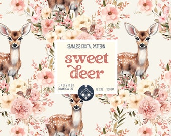 Deer sweet seamless pattern Unlimited Commercial Use digital print file instant download Sublimation POD variation 1