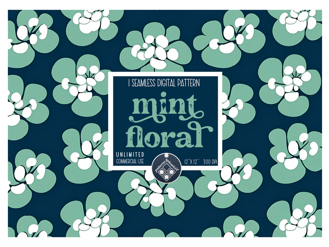 Mint Floral Flowers Seamless Pattern Unlimited Commercial Use Digital ...