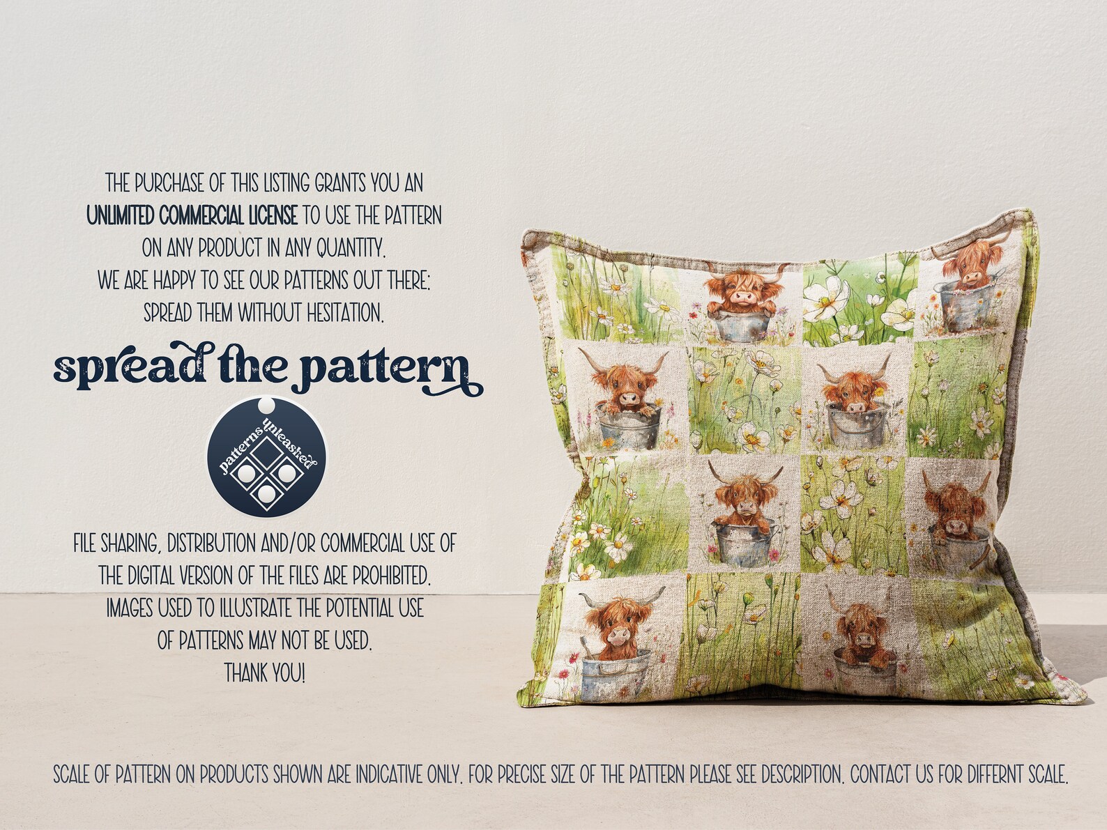 Highland Cows Patchwork Seamless Pattern Unlimited Commercial Use ...