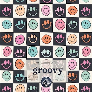 Groovy Smiles Digital Seamless Pattern Unlimited Commercial Use digital print file instant download file for printing on fabric POD summer