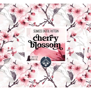 Cherry blossom seamless pattern Unlimited Commercial Use digital print file instant download POD watercolor sakura for fabric print japanese