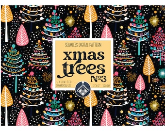 Árbol de Navidad patrón sin costuras Uso comercial ilimitado descarga instantánea POD archivo digital contemporáneo único regalo de Navidad papel bebé tela
