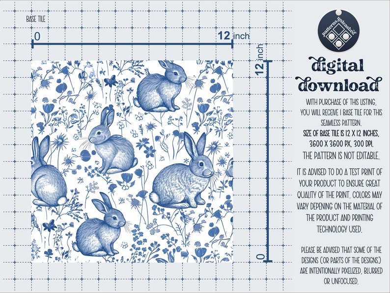 Blue Bunnies Seamless Pattern Unlimited Commercial Use Digital File ...