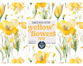 Watercolor yellow flowers seamless pattern Unlimited Commercial Use digital print file instant download Sublimation POD floral fabric nr.2