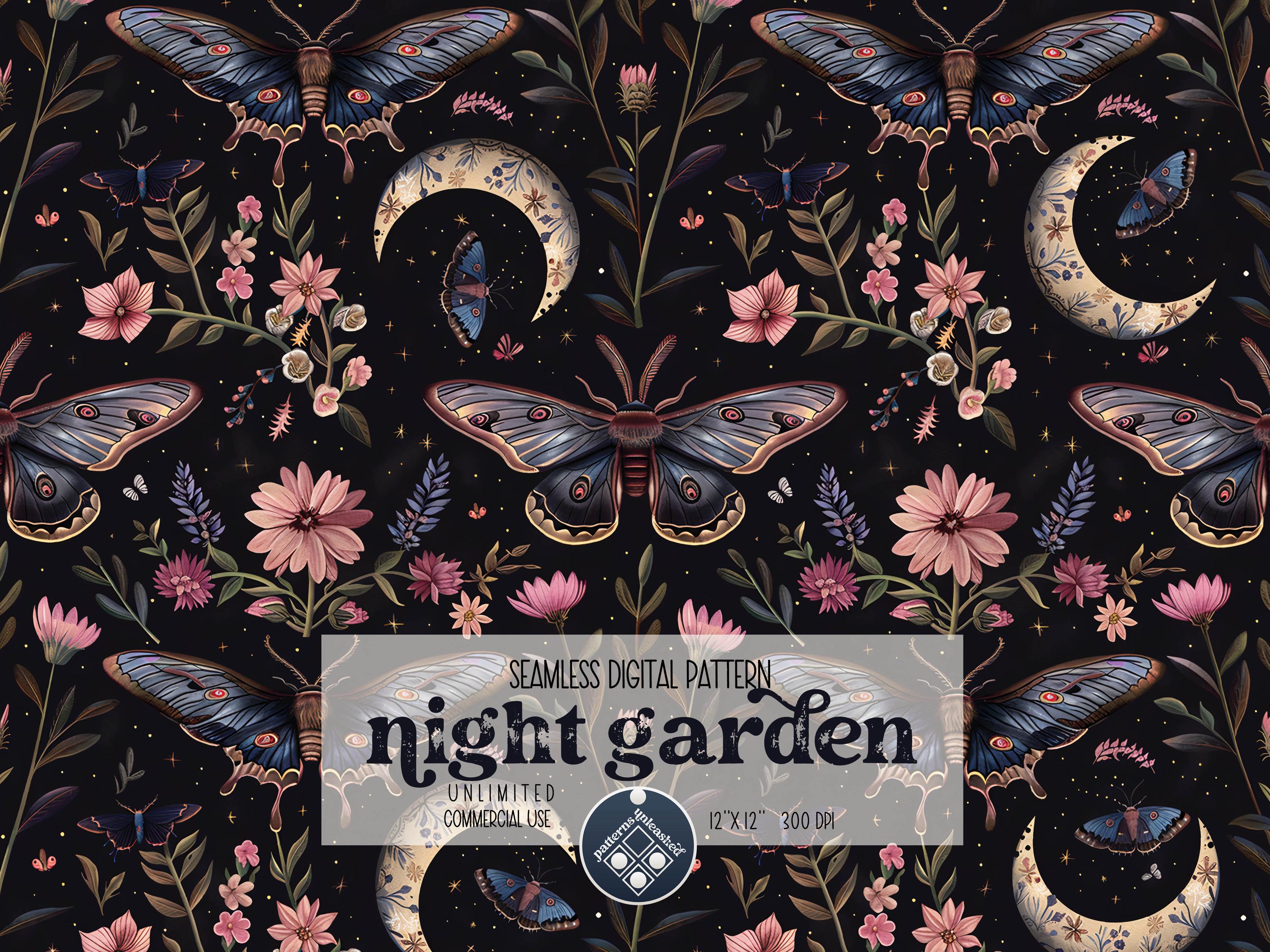 Night Garden Seamless Pattern Unlimited Commercial Use Digital Print ...