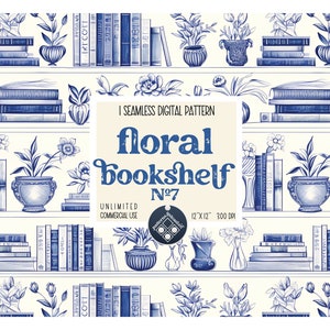 Blumen Bücherregal Musterdesign klassisch blau unbegrenzte kommerzielle Nutzung digitale Datei sofortiger Download Sublimation POD Blumenbuchliebhaber 7