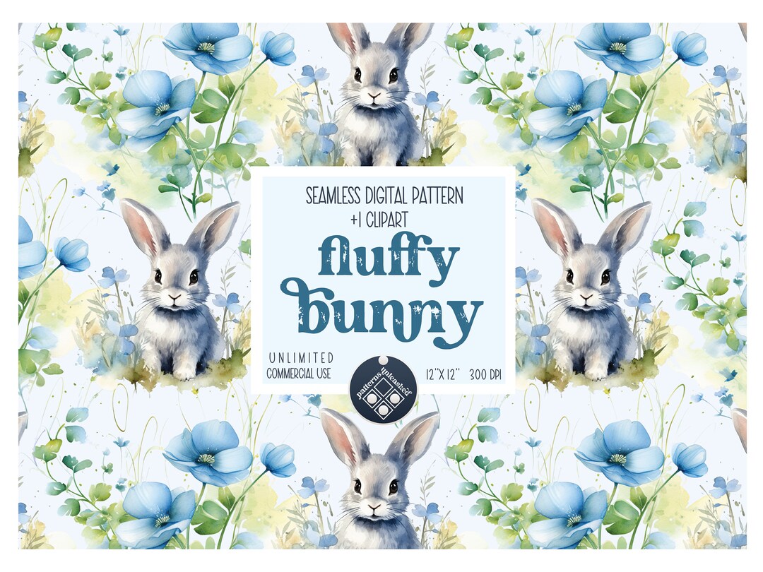 Common Fluffy Rabbit Patterns Cute Fluffy Bunny Seamless Pattern Clipart Set Unlimited Commercial Use ...