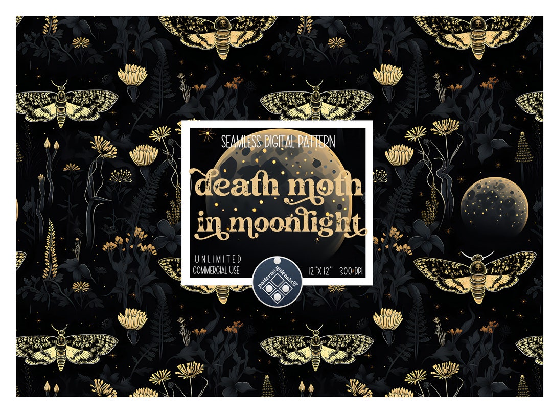 Death Moth Moonlight Seamless Pattern Unlimited Commercial Use Digital ...