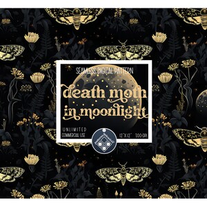 Death moth moonlight seamless pattern Unlimited Commercial Use digital print file instant download Sublimation POD whimsical witchy floral
