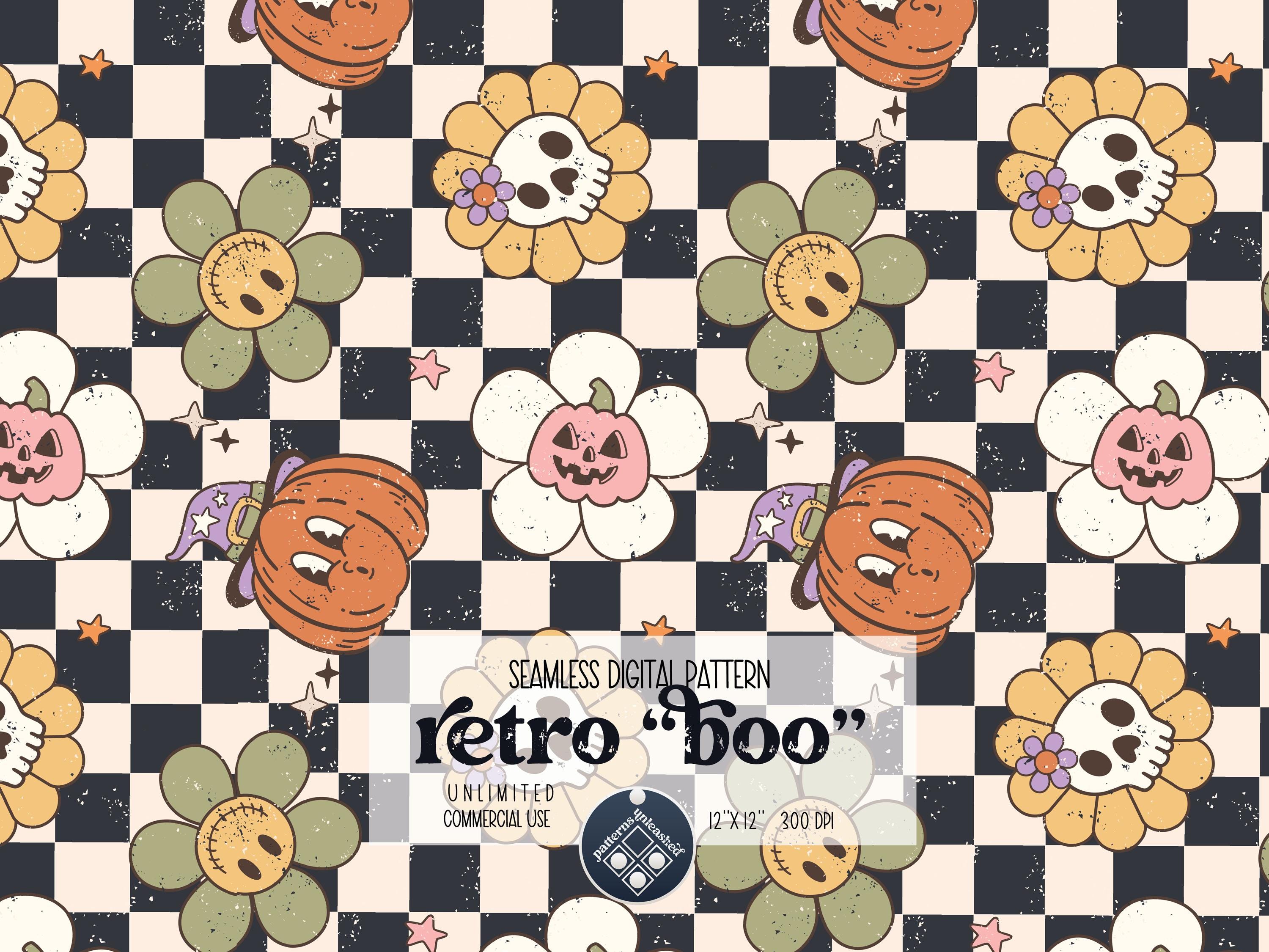 Retro Halloween Digital Seamless Pattern Unlimited Commercial Use Print ...