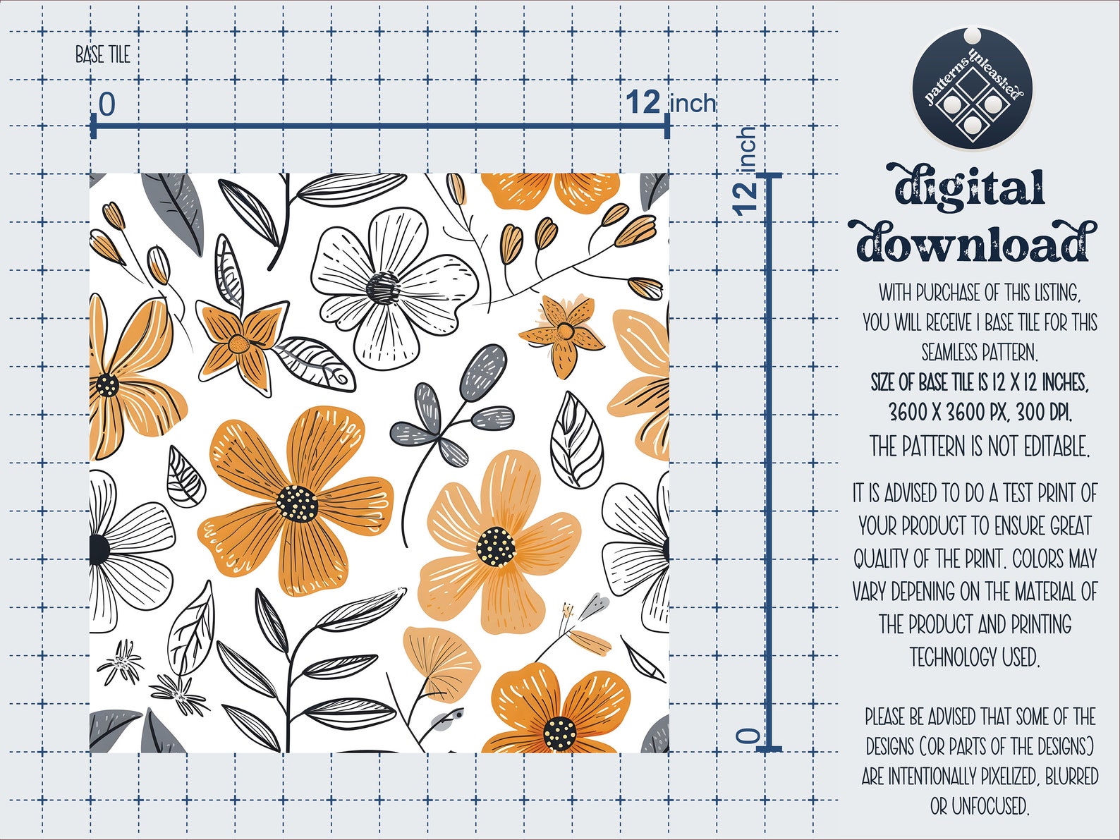 Boho Floral Seamless Pattern Unlimited Commercial Use Digital Print ...