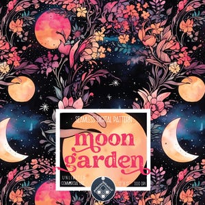 Moon Garden seamless pattern Unlimited Commercial Use digital print file instant download Sublimation POD mystical sky magical witchy floral