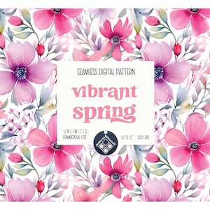Vibrant spring flowers seamless pattern Unlimited Commercial Use digital file instant download Sublimation POD floral watercolor repeat