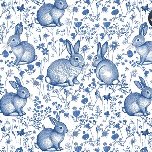 Blue Bunnies Seamless Pattern Unlimited Commercial Use Digital File ...