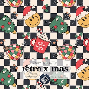 Modèle numérique sans couture de Noël rétro, utilisation commerciale illimitée, fichier d'impression en téléchargement immédiat pour impression sur tissu Noël groovy