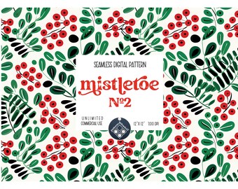 Modello senza cuciture del vischio di Natale Illimitato uso commerciale download immediato del file di stampa digitale Sublimazione POD involucro in tessuto bacche di Natale