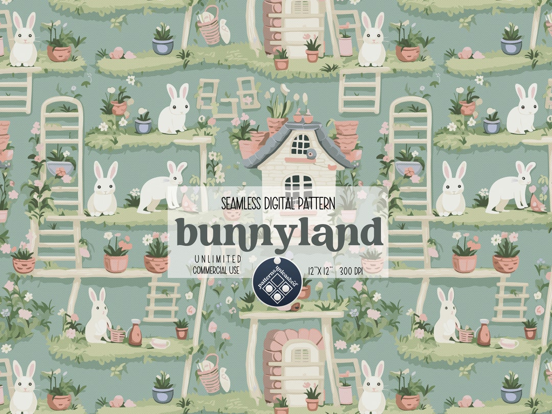 Bunnies Seamless Pattern Unlimited Commercial Use Digital Print File ...