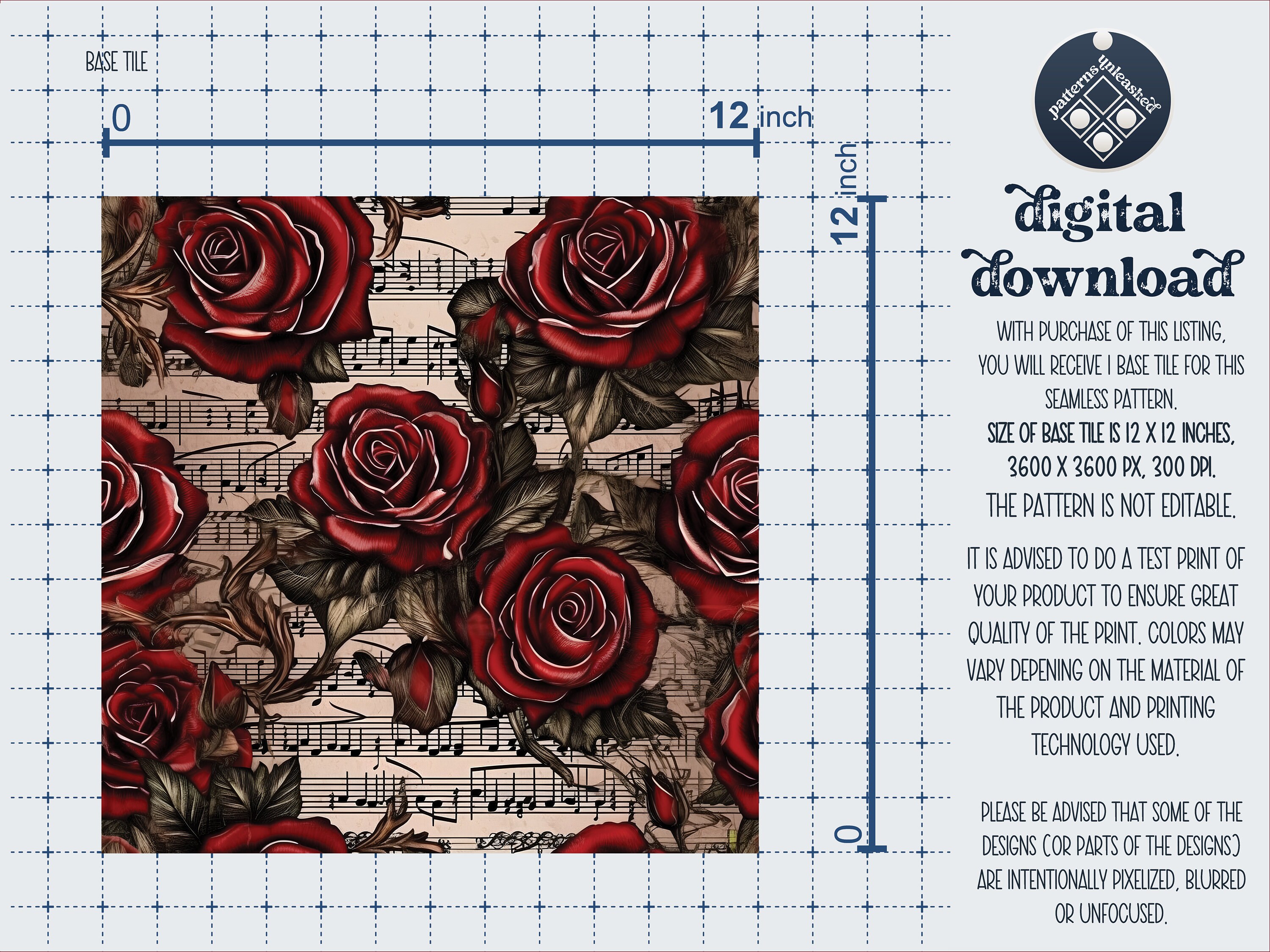 Musical Notes and Roses Seamless Pattern Unlimited Commercial Use ...