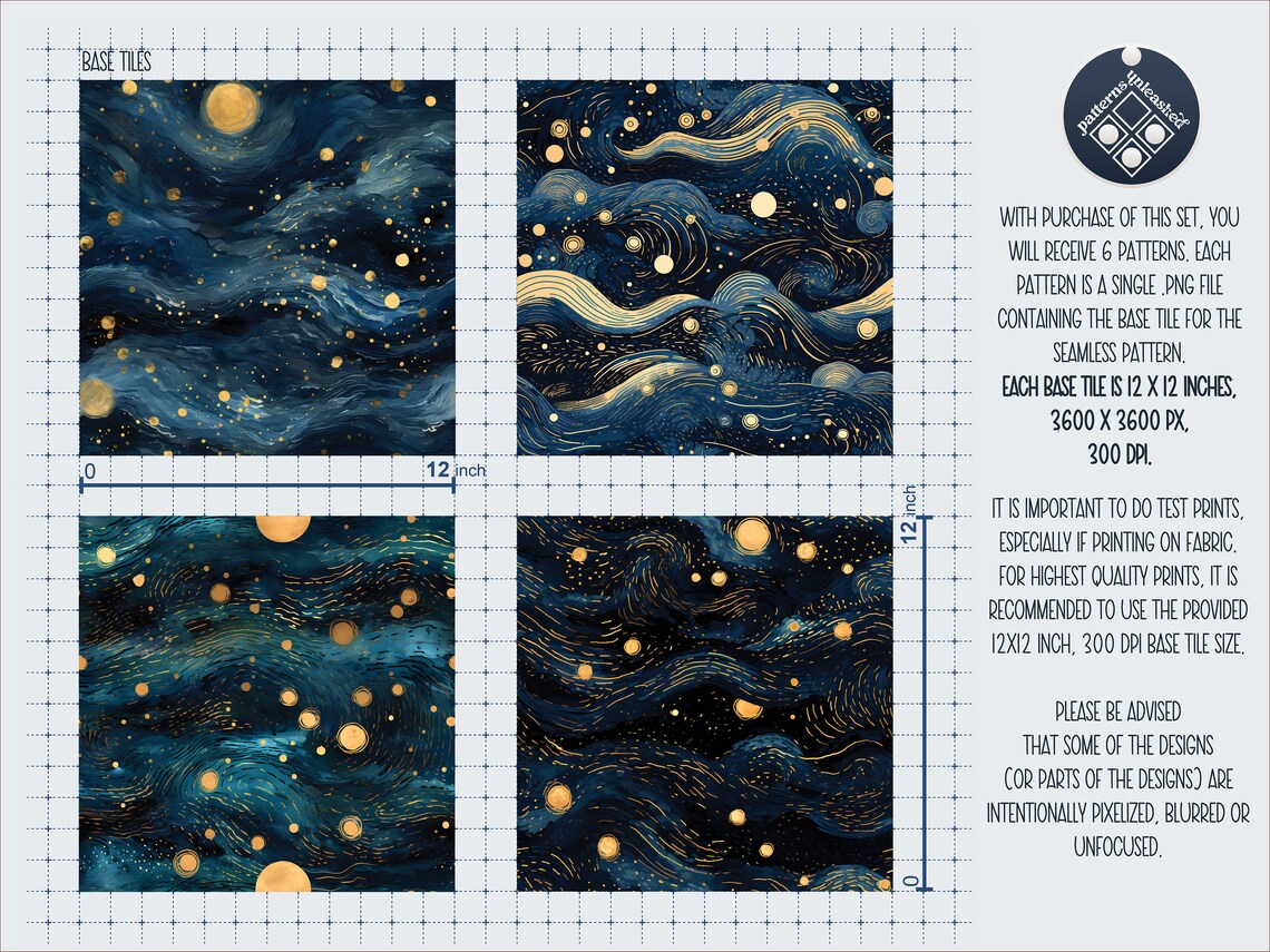 Starry Night Seamless Pattern Unlimited Commercial Use Digital Print ...