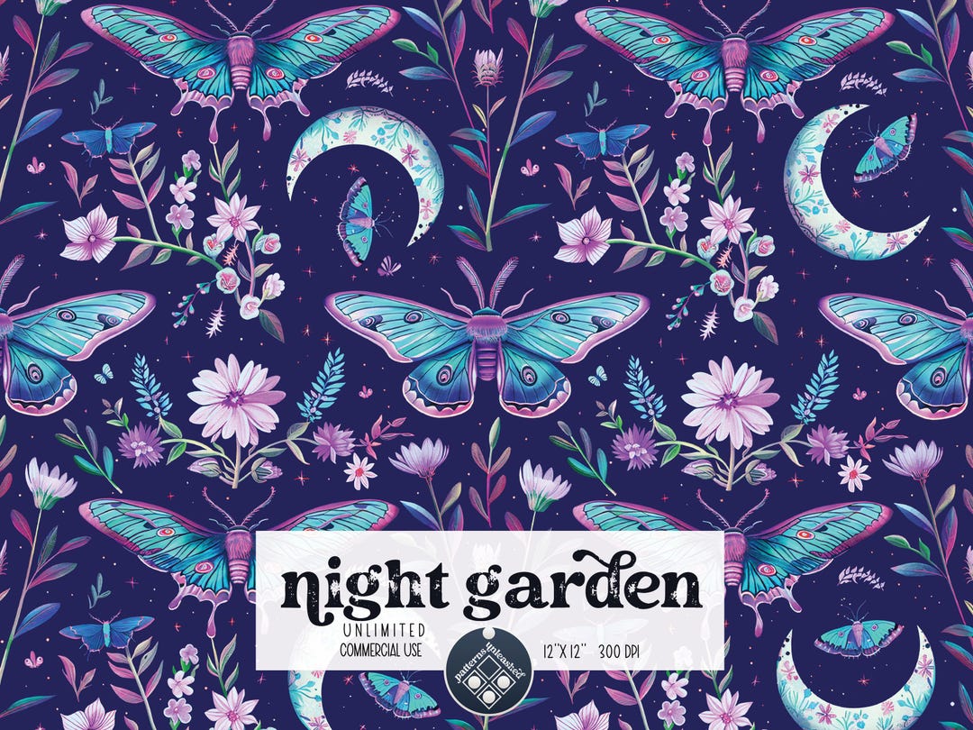 Night Garden Seamless Pattern Unlimited Commercial Use Digital Print ...