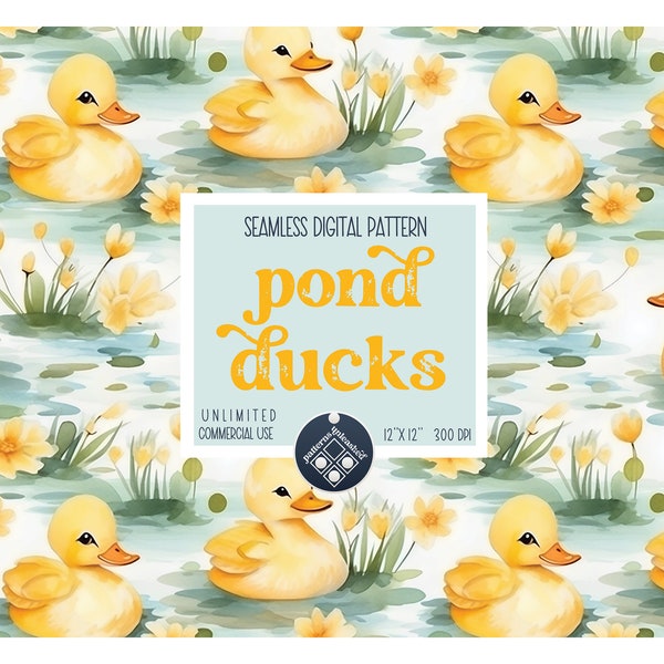 Cute pond ducks seamless pattern Unlimited Commercial Use digital print file instant download Sublimation POD baby little yellow ducks