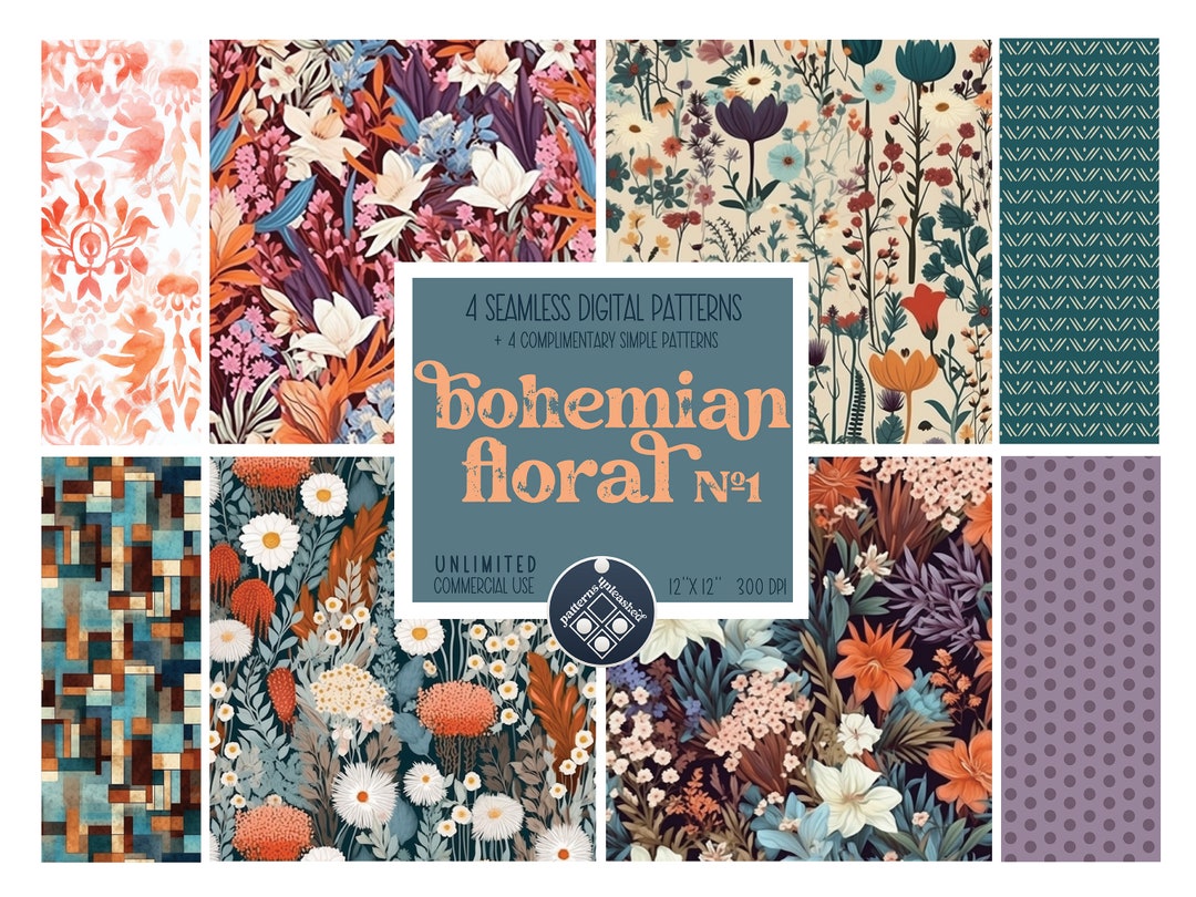Bohemian Flowers Seamless Pattern Unlimited Commercial Use Digital ...