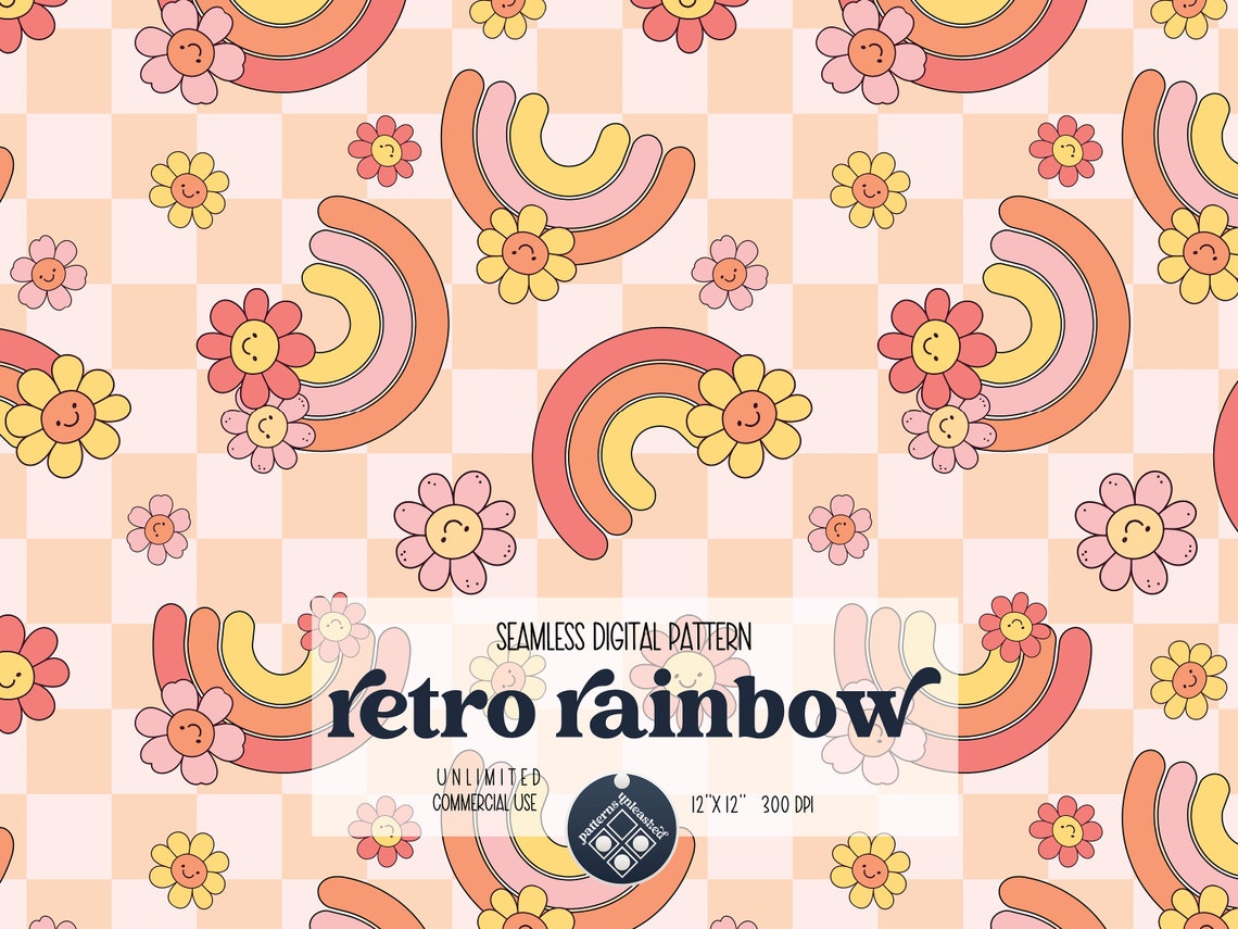 Retro Rainbow Patterns Retro Rainbows Seamless Pattern Unlimited Commercial Use Digital Print ...