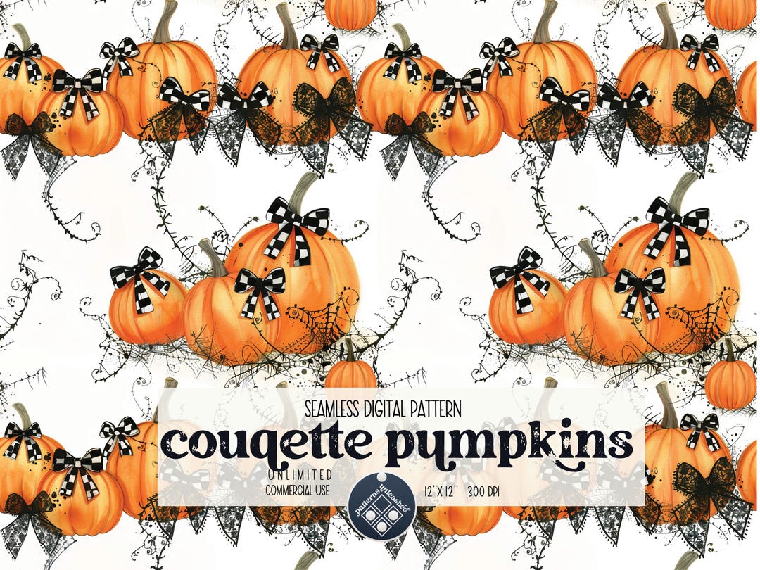 Pumpkins Coquette Bows and Spider Webs Halloween Digital Seamless ...