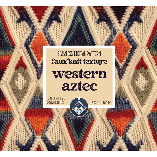 Western faux knit seamless pattern Unlimited Commercial Use digital print file instant download Sublimation POD Aztec repeat
