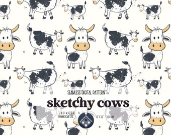 Sketchy Cows Seamless Pattern Unlimited Commercial Use digital file instant download Sublimation gender neutral for fabric printing