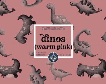 Dino seamless pattern Unlimited Commercial Use digital print file instant download Sublimation POD warm pink dinosaur children's repeat